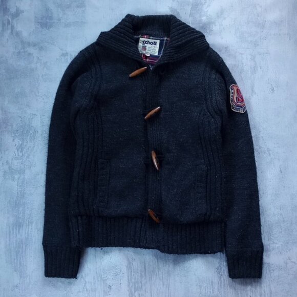 Vintage 1990s Schott Knit Wool Sweater Zip Up - Picture 1 of 9